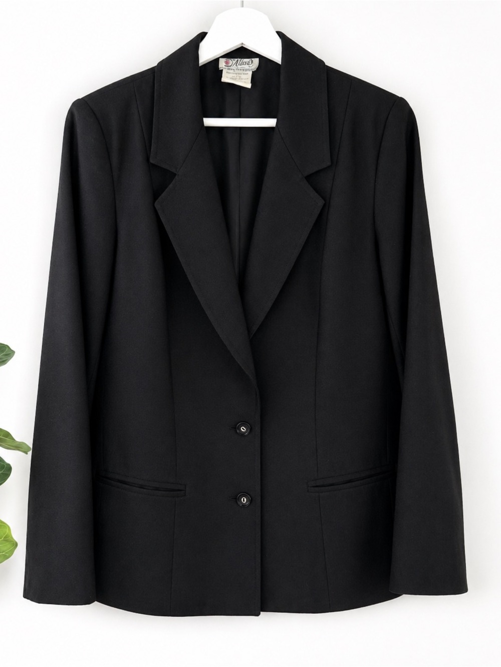 Vintage Black Wool Blazer 100% Wool Union Made Minimal Classic Size 8
